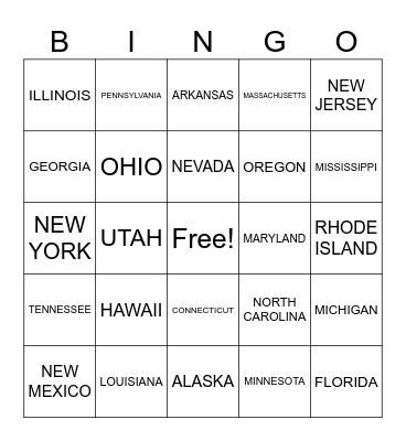 ASL 1 UNIT 1 LESSON 3 ON STATES Bingo Card