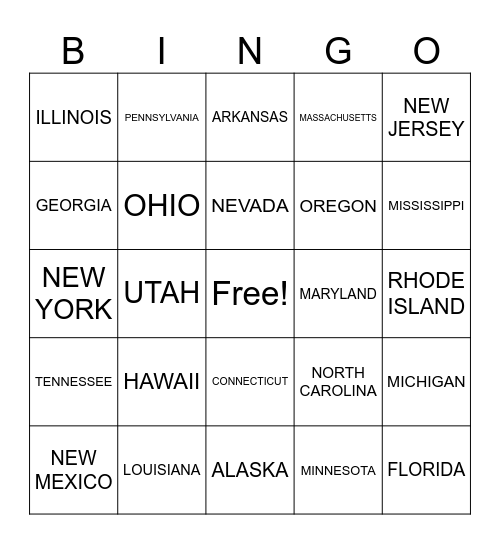 ASL 1 UNIT 1 LESSON 3 ON STATES Bingo Card