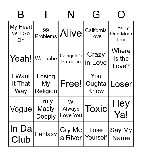 Music Bingo Card