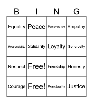 Virtues Bingo Card