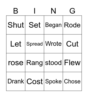 Irregular Verbs Bingo Card