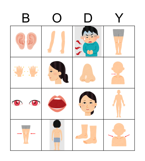 Body Parts Bingo Card