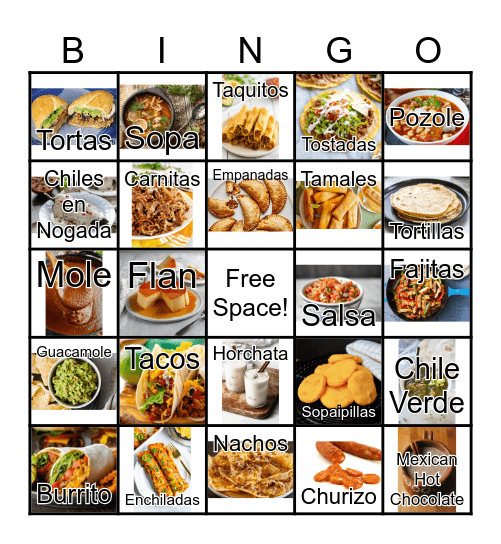 Mexican Cuisine Bingo Card