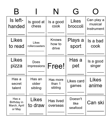 Social Bingo Card