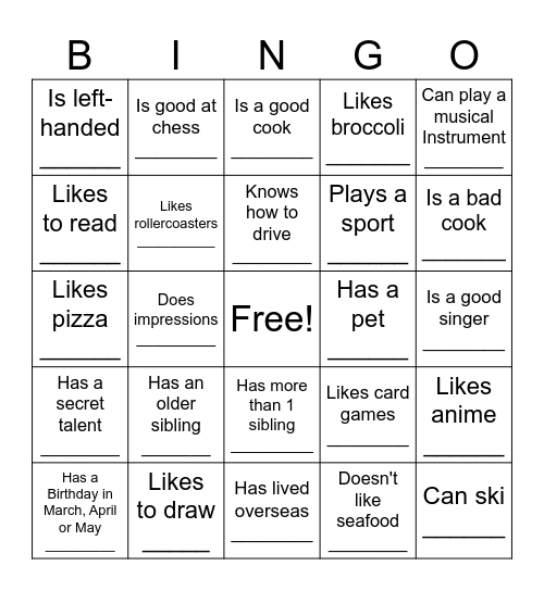 Social Bingo Card