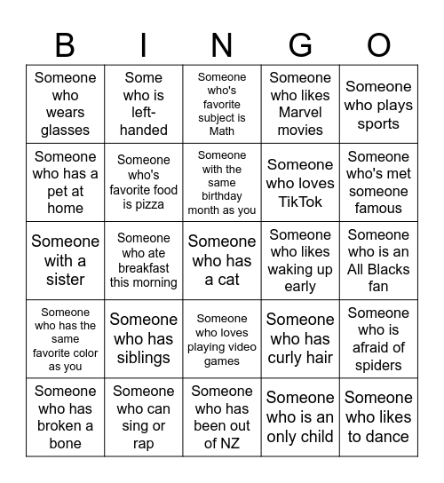 Human Bingo Card