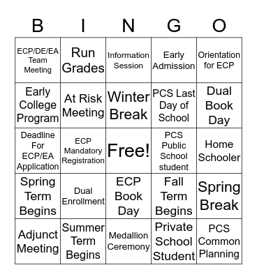 ECP/DE/EA TEAM BINGO Card