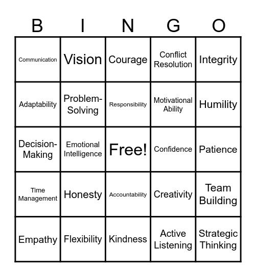 Leadership BINGO Card