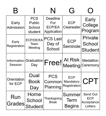 ECP/DE/EA TEAM BINGO Card