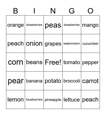 food Bingo Card