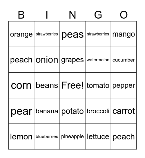 food Bingo Card