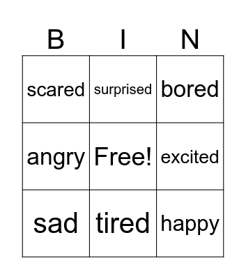 feelings Bingo Card