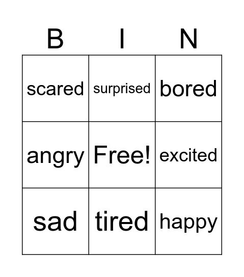 feelings Bingo Card