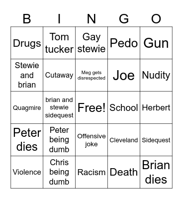 Family guy Bingo Card