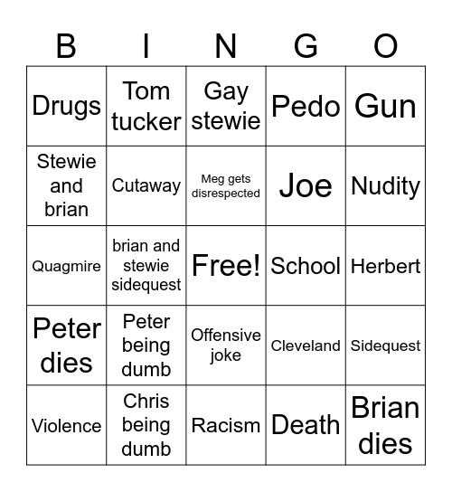 Family guy Bingo Card