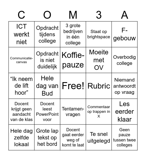 COM bingo Card