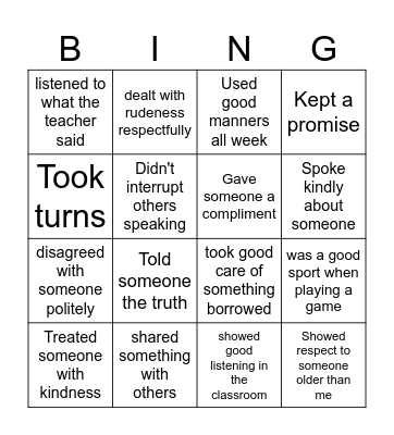 Choose Respect Bingo Card