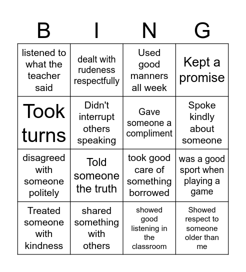 Choose Respect Bingo Card