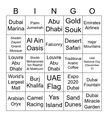 UAE Bingo Card