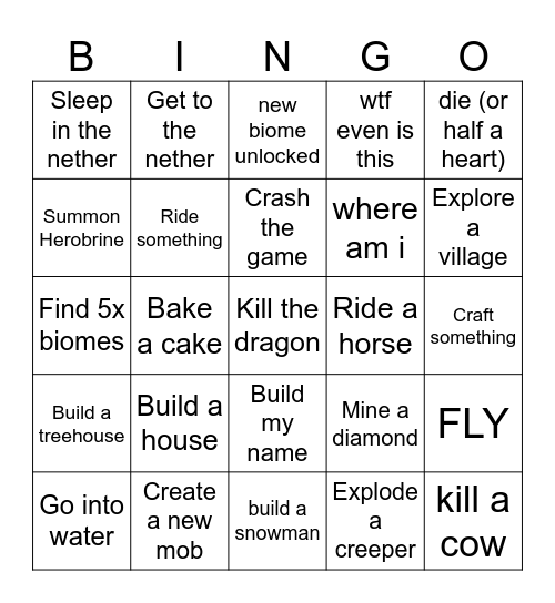 AI Minecraft Bingo Card