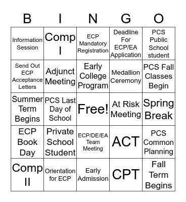 ECP/DE/EA TEAM BINGO Card