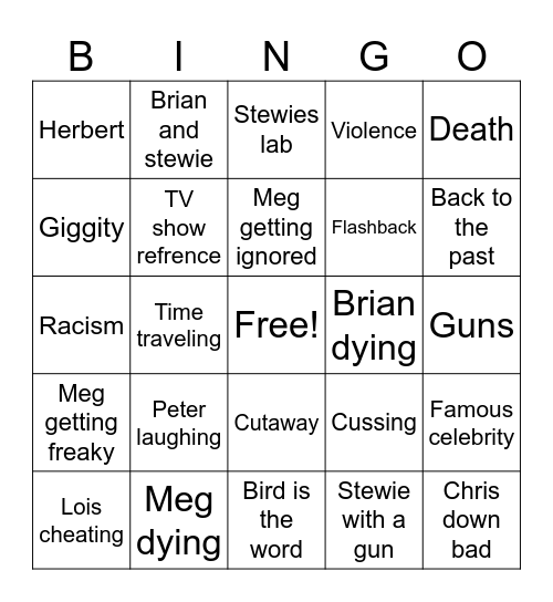 Family guy bingo Card