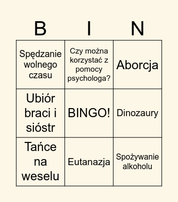 Bingo odpowiedzi na pytania Bingo Card