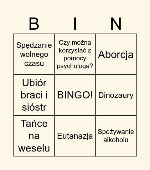 Bingo odpowiedzi na pytania Bingo Card