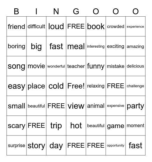 Comparative and superlative Bingo Card