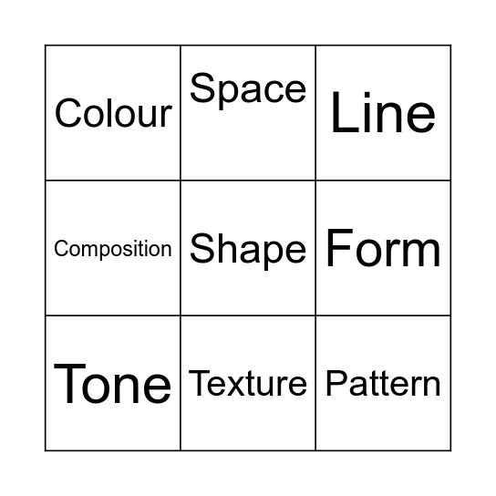 Formal Elements Bingo Card