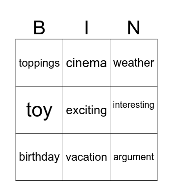 Past Simple Bingo Card