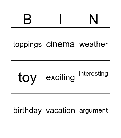 Past Simple Bingo Card