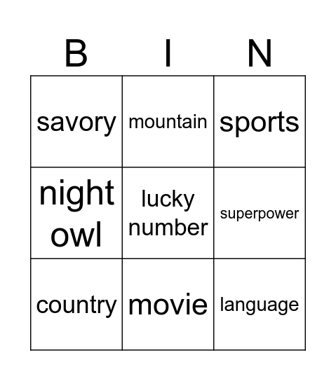 Past Simple Bingo Card