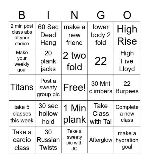 Week 6 Bingo Card