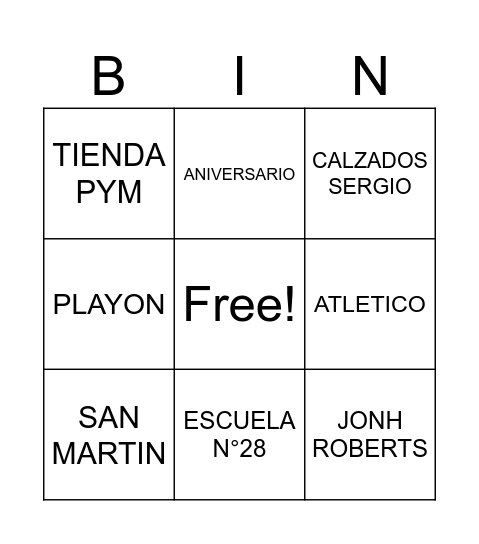 BINGO DE ROBERTS Bingo Card