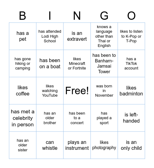 "Find Someone Who..." Bingo Card