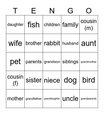 La Familia (+pets) Bingo Card