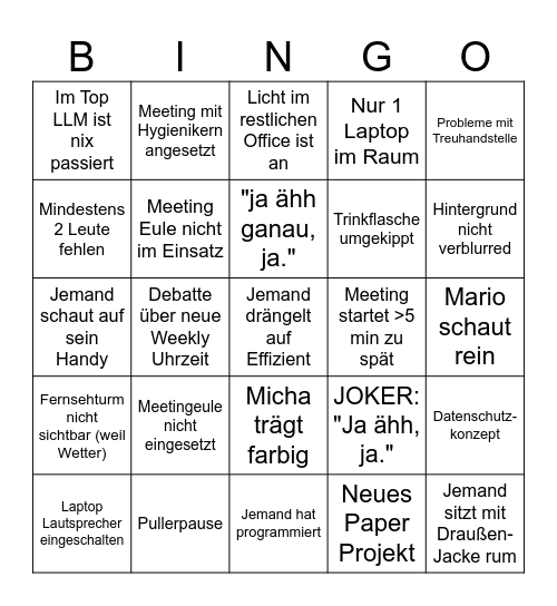 Meeting Bingo Card