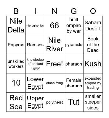 Ancient Egypt Bingo Card