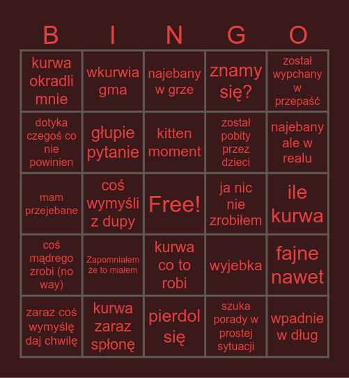 Bingo o kittenie Bingo Card