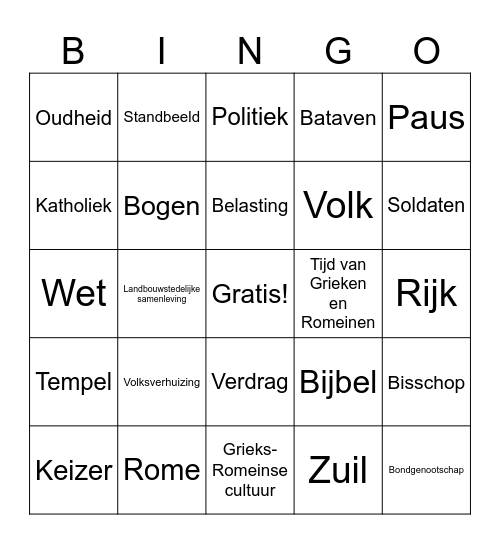 Verhaal van Nederland Romeinen Bingo Card