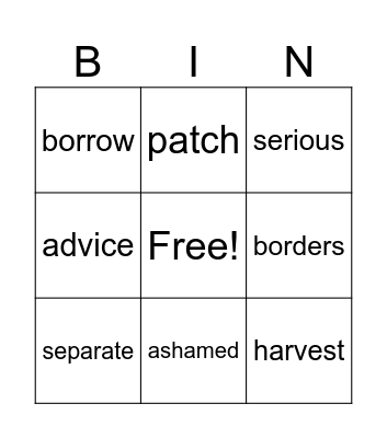 The Harvest Birds Bingo Card