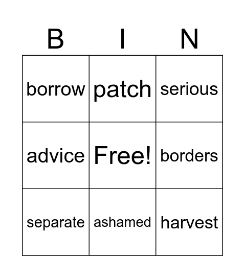 The Harvest Birds Bingo Card