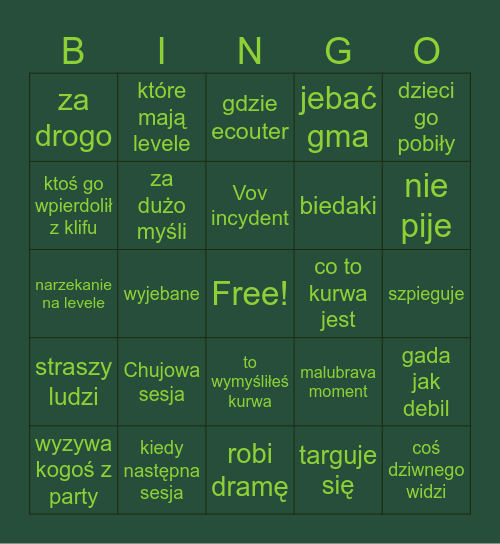 VOV bingo Card