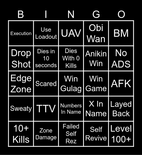 Warzone Bingoooooooooooooooooooooooooooooooooooooooooooooo Bingo Card