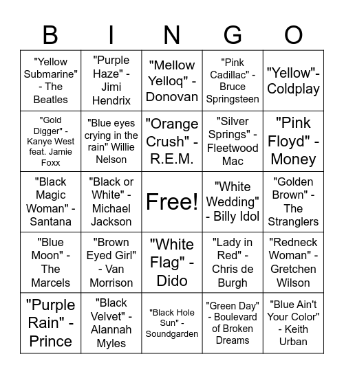 Tri-State Music Trivia Bingo Card