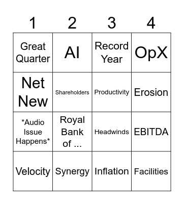 Earnings Bingo Card