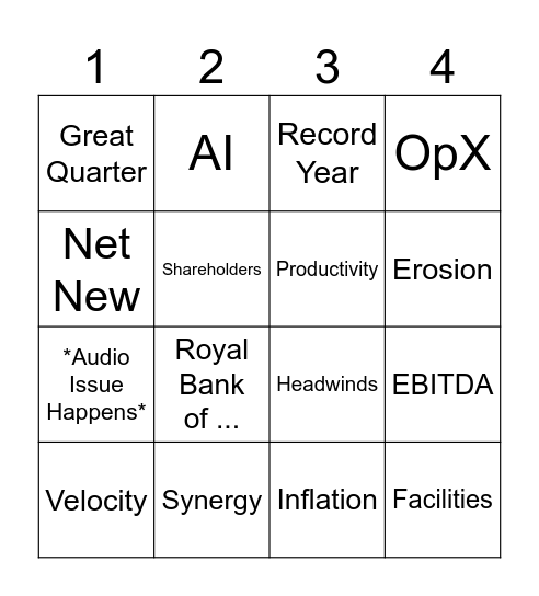 Earnings Bingo Card