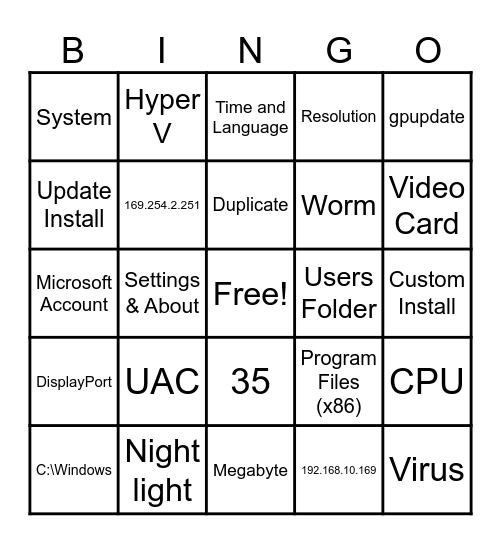 DIT Review: 11-11 Bingo Card