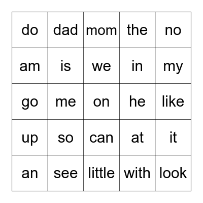 Sight Words A/B Bingo Card